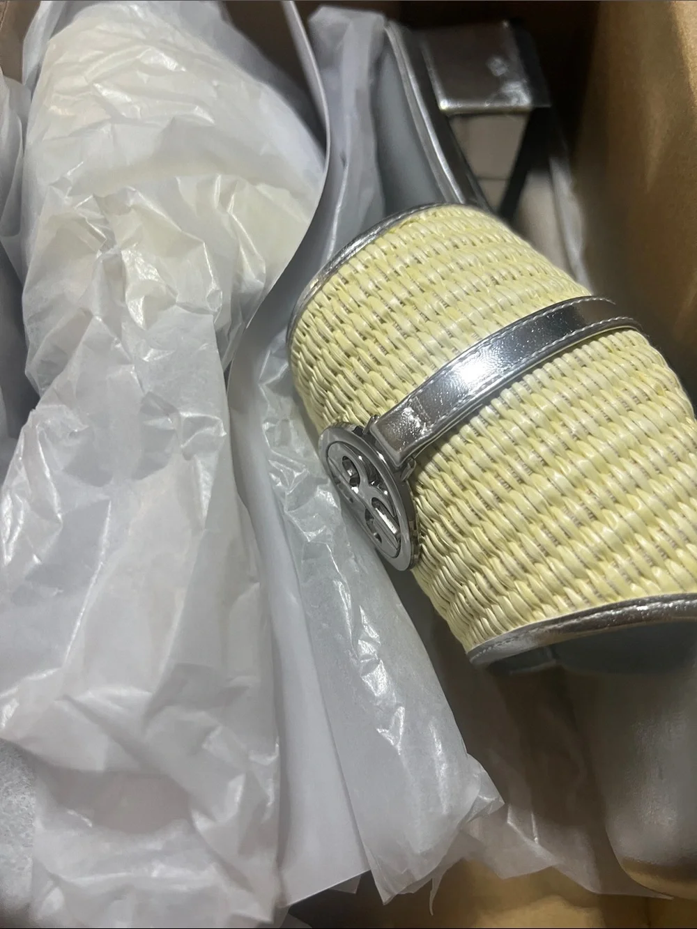 Newbella Women's Cream & Silver Woven Slide